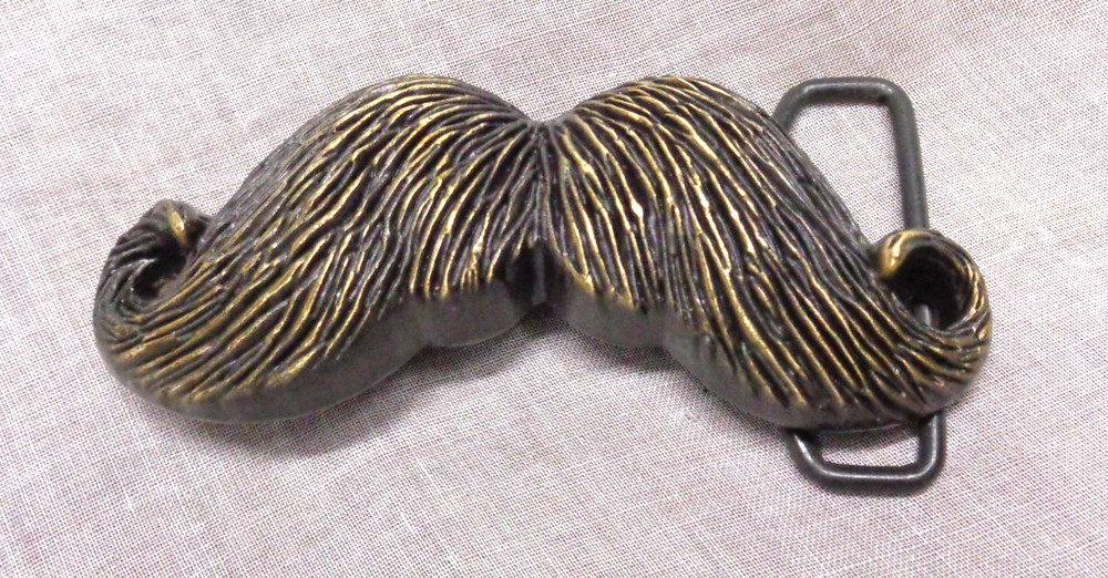 BUCKLE RAGE Goldtone Metal MUSTACHE Biker Punk Belt Buckle