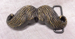 BUCKLE RAGE Goldtone Metal MUSTACHE Biker Punk Belt Buckle