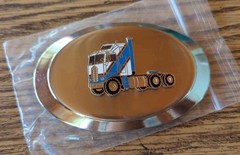 Rare Pre-Owned Silver Tone Metal Semi Truck Vintage Enamel Belt Buckle