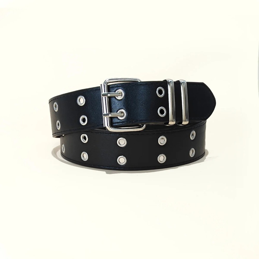 Retro Square Rivet Belt Three Row Buckle Punk Rock Waistband