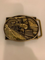 Solid Brass Locomotive Train belt Buckle 1983