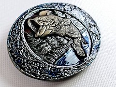 Indiana Metal Craft Belt Buckle Jumping Largemouth Bass Fish Embossed 1982 Vtg