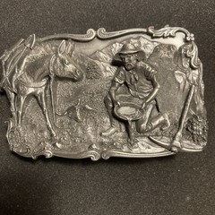 Siskiyou Dedication Belt Buckle Arroyo Grande Buckle Co. Gold Mining Panning