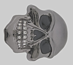 Skull Belt Buckle Men Skeleton Grillz Gunmetal Teeth Bling Rhinestones Halloween