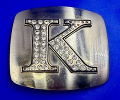 Custom Initial Letter K Monogram Silver Tone Belt Buckle – Missing a Rhinestone