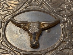 Texas Longhorn Silver & Gold Tone Oval Belt Buckle 2&Prime; x 3&Prime;