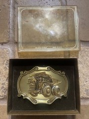 Vintage Raintree Haul Pak Belt Buckle Brass 1978 Construction Truck 24k Overlay