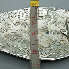 Running horses Western Men Long belt Buckle 7×3.5 silver, red and black oblong
