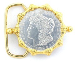 Gold Color REAL 1921 Morgan Silver Dollar Belt Buckle EPBB155