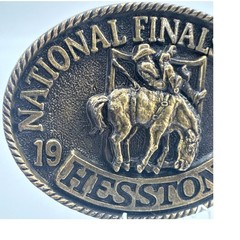 Hesston National Finals Rodeo Belt Buckle 1979 Cowboy Siskiyou Brass Tone