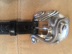 Rare! Kieselstein-Cord Sterling Salamander Buckle W/Black Alligator Belt Size 2