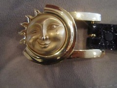 KIESELSTEIN CORD CELESTIAL SUN ART BRONZE BUCKLE W/BLACK ALLIGATOR BELT SIZE 2
