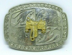 Western Rodeo Themed Cowboy Belt Buckle with Applied Horse Saddle