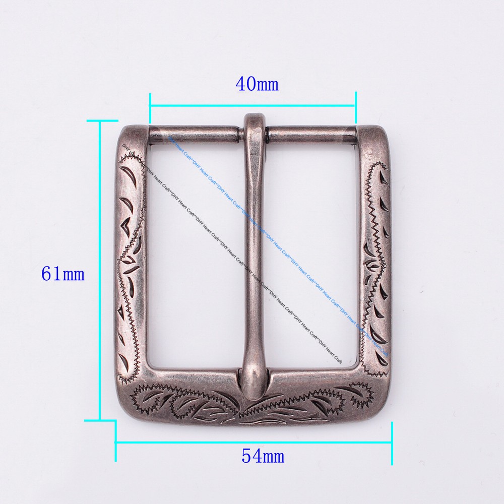 Retro Flower Carved Antique Silver Prong Pin Buckle Men Leather Belt Buckle 40mm