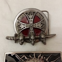 Lot Of 2 Round Iron Cross Know Sword With Skulls Belt Buckle Plus Screaming…