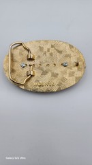 Western Style Gold Tone Oval Metal Belt Buckle with M Initial, Floral Pattern