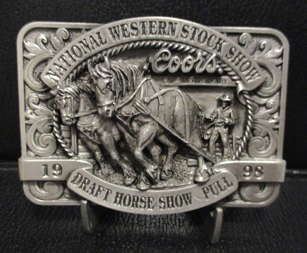 Coors National Western Stock Show Belt Buckle 1998 Draft Horse Pull Show 125 Anv
