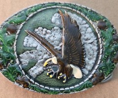 Vtg Enamel Bald Eagle In Flight Retro Belt Buckle Merica