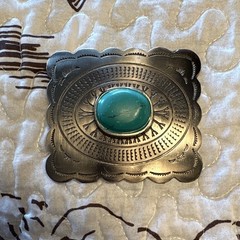 Silver Tone Engraved Belt Buckle w/ Turquoise Stone 1.5in, Non-Authentic western