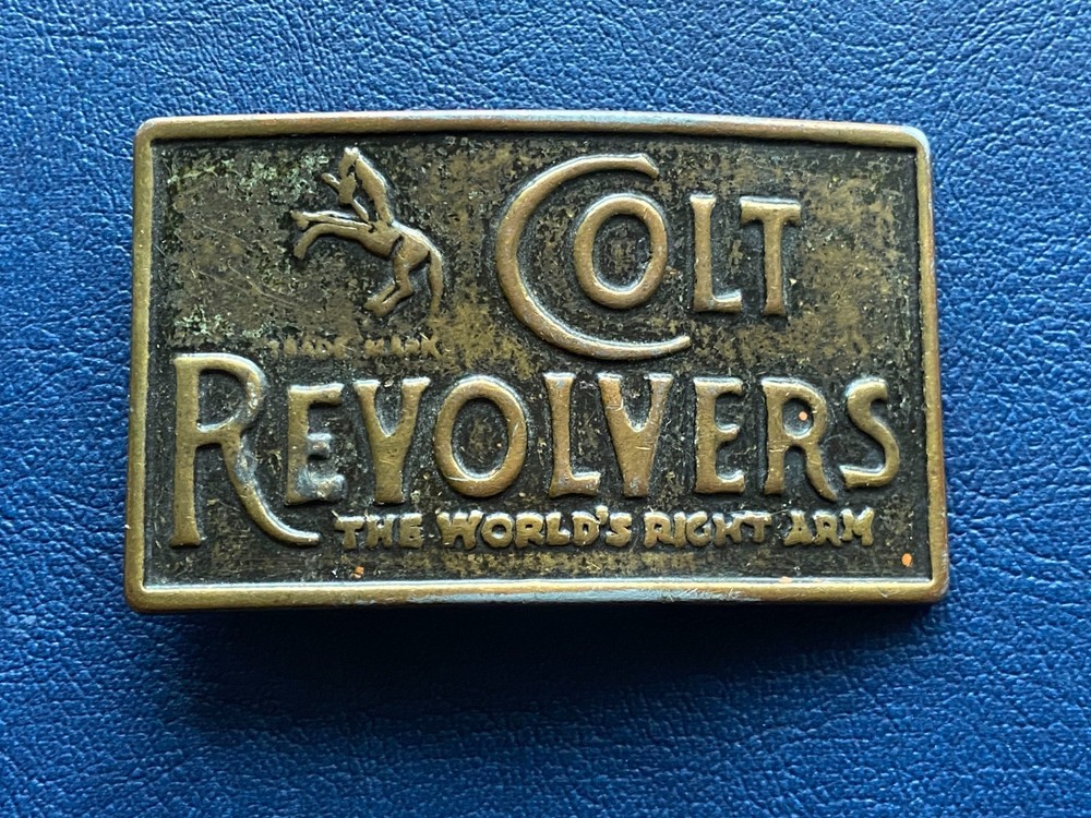 Colt Revolvers The World&rsquo;s Right Arm Vintage Belt Buckle 3.5&Prime; x 2.5&Prime; 1970s