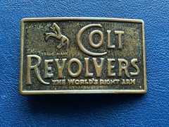 Colt Revolvers The World&rsquo;s Right Arm Vintage Belt Buckle 3.5&Prime; x 2.5&Prime; 1970s