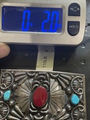 Vintage Native American Mexico Silver Turquoise & Coral Belt Buckle – 56 G