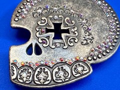 Skull Heads Cross with Rhinestone Accents Gothic Punk Biker ENMON Belt Buckle