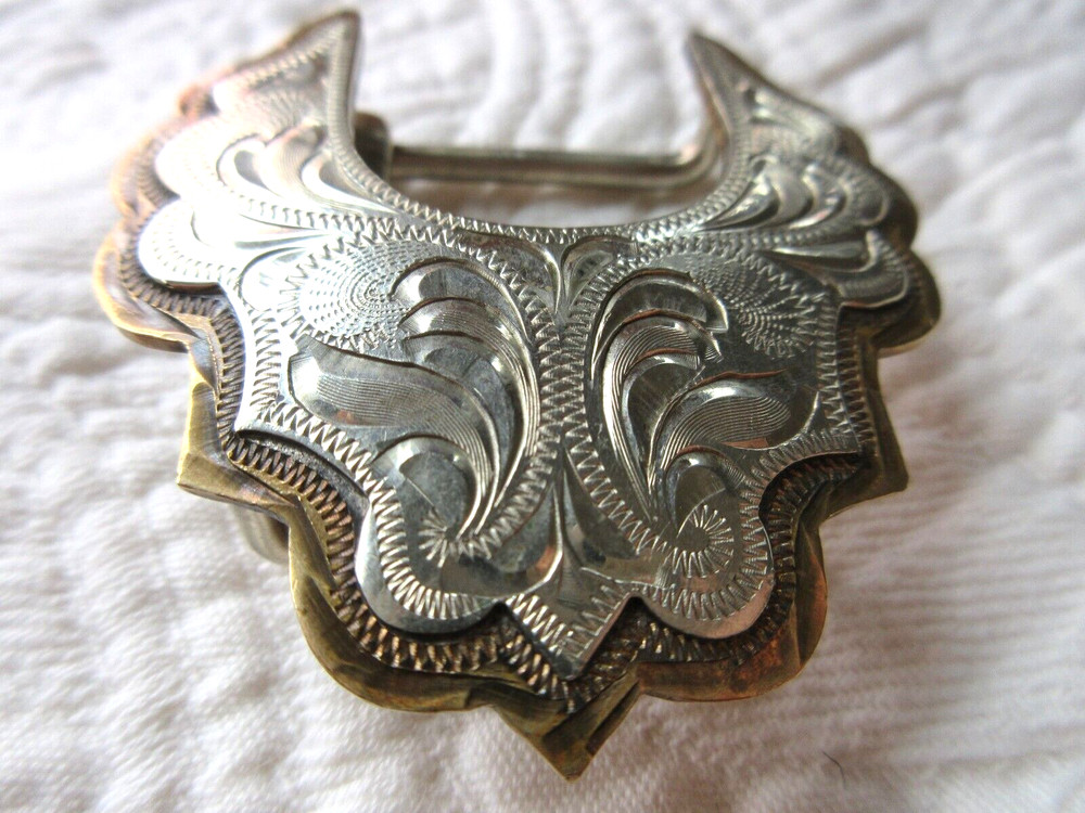 DALE CHAVEZ DESIGN BY VTG BELT BUCKLE SILVER W/COPPER EDGE 2.5&Prime; X 2.5&Prime; SIGNED