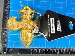 Fleur de Lis with Clear Rhinestone Gold Color Figural Belt Buckle by Hot Buckles