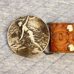 BERGAMOT Napoleon Goddess Sky Lady Lighting Belt Buckle 1974 VTG Unique Rare