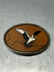 Leather Embossed Hand-Painted Flying Seagull Solid Brass Belt Buckle