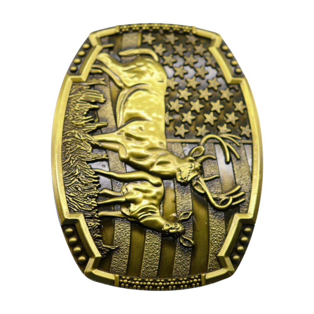 Men Gold Metal Belt Buckle Deer Nature Hunter Western Fashion Pant Jeans Casual