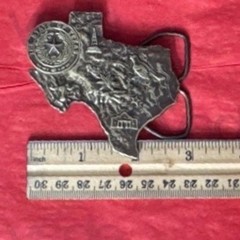 Bergamot Brass Works Belt Buckle Mens Silver Excellent 1976 Texas State Map