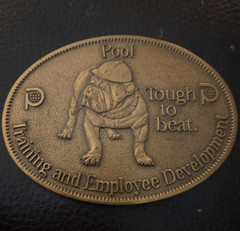 Vintage Pool Training & Employee Belt Buckle Tough To Beat Bulldog Corp Award