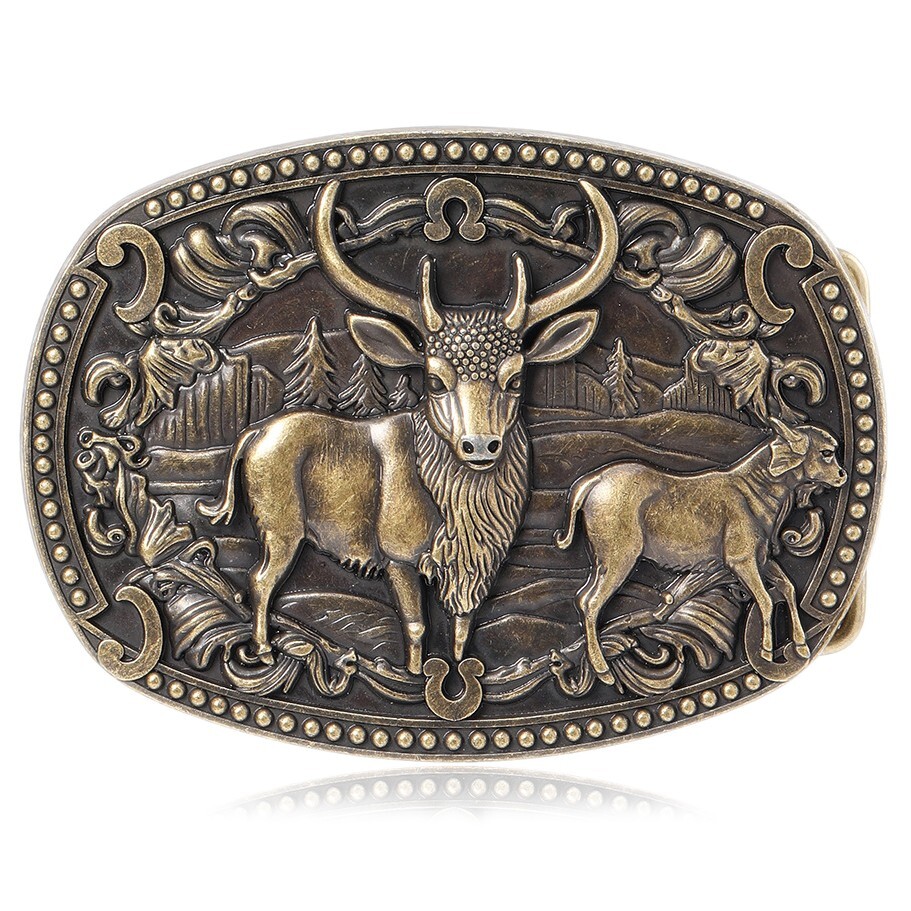 Deer Animal Belt Buckle Western Cowboy Native American Motorcyclist (XDR-03-G)