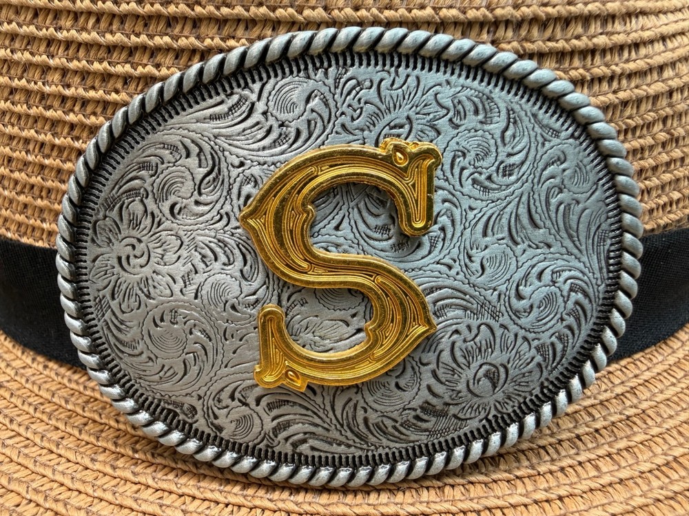 Western Cowboy Antique Engraved Initial S Rope Edge Oval Belt Buckle