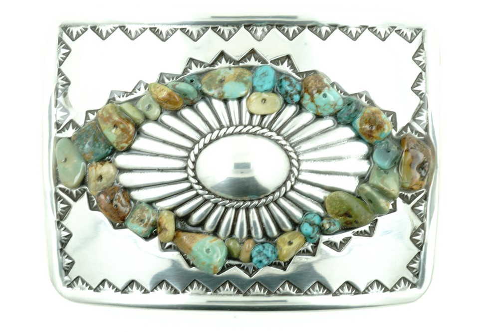 Mesa Southwestern Real Turquoise Stones Belt Buckle