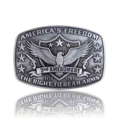 America Second Amendment Belt Buckle 2A, 2nd, Freedom, Guns Antique Silver Tone