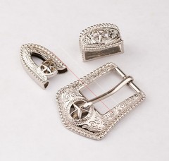 25MM Western Texas Star Leathercraft Belt Buckle Set 3-Piece Filigree Engraved