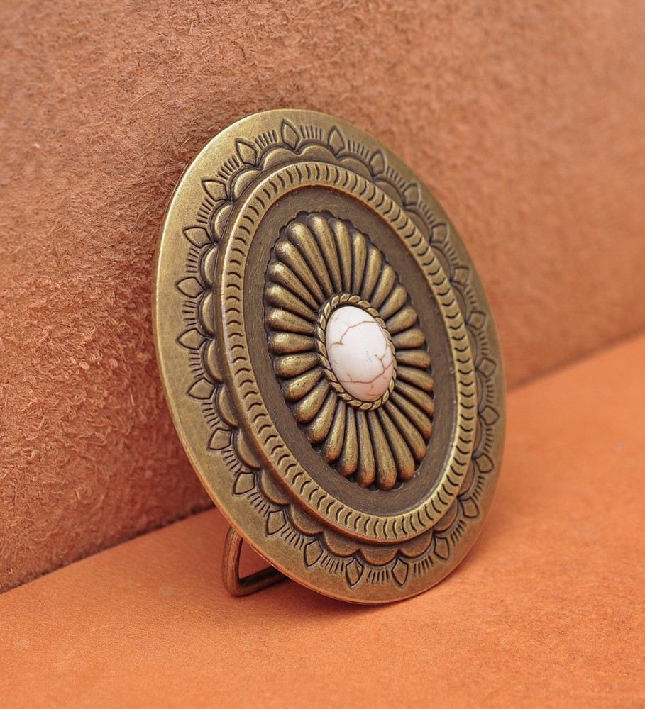 Antique Brass Western cowboy Flower Pattern Turquoise Leathercraft Belt Buckle