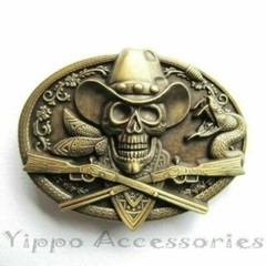 Skull Cowboy w/ Rifle Bronze Western Metal Fashion Belt Buckle