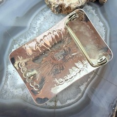 Joann Begay Native American Sterling Silver 5 Coral Stamped Belt Buckle For Men