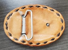 Vintage Leather Brown Stitch Hand Painted Eagle Head Engraved Belt Buckle