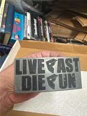Vintage Live Fast Die Fun Famous Stars and Stripes Belt Buckle As Is