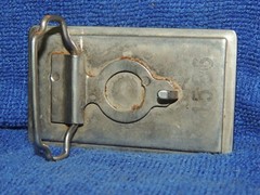 Vintage Belt Buckle 3.25&Prime;+ x 2&Prime; wheel cut cream & silver tone southwestern style