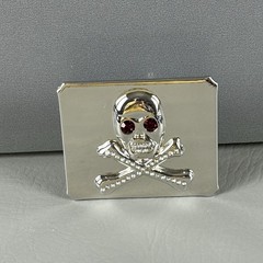 Skull Crossbones Belt Buckle Rhinestone Silver Tone Red Eyes Pirate Goth