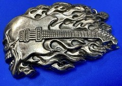 Flaming Electric Guitar Skull Cutout Musician Rock Band Gothic Belt Buckle