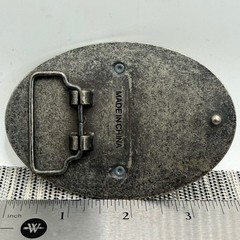Vintage Style Cross Belt Buckle Oval Silver Tone Metal Cream Faux Leather Inlay