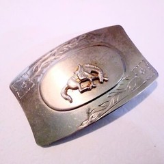 Vintage Western Horse Rodeo Themed Silver Belt Buckle