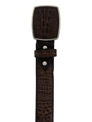 Genuine Leather Alligator Caiman Print Western Belt with Removable Buckle -Brown